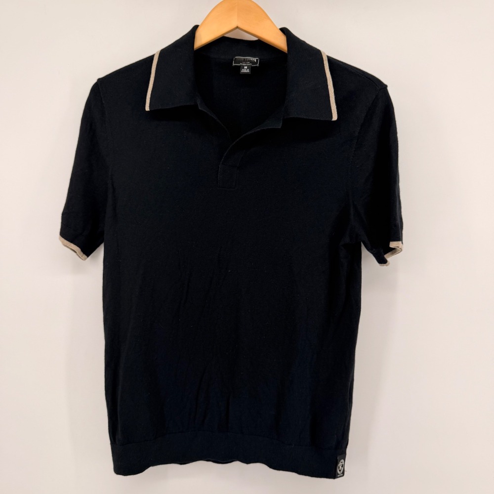 Todd Snyder Men's Medium Black Silk Cashmere Tipped Jonny Collar Short Sleeve